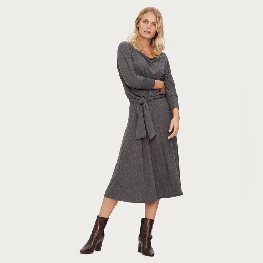 Michael Stars Blanche Boat Neck Midi Dress in Grey sz XS Knit 3/4 Sleeve Winter